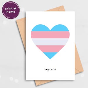 Carte de fierté transgenre LGBTQ+, carte d'affirmation de drapeau coeur queer, imprimable numérique à télécharger PDF