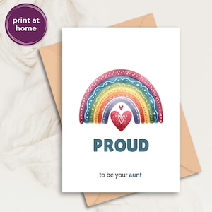 Carte de fierté d'une tante à une nièce ou un neveu LGBTQ+ - Carte d'affirmation arc-en-ciel queer, imprimable numérique à télécharger au format PDF