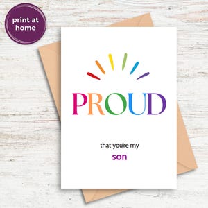 Pride Card for LGBTQ+ Son from Parents, Queer Affirmation Printable for Gay, Lesbian, or Trans Son, Rainbow Digital Download PDF