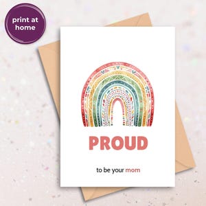 Carte de fierté de maman à enfant, fille ou fils LGBTQ+ - Carte d'affirmation arc-en-ciel, imprimable numérique à télécharger au format PDF