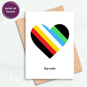 Carte de fierté LGBTQ+ pour personnes handicapées, carte d'affirmation de drapeau coeur homosexuel, imprimable numérique à télécharger PDF