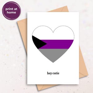 Carte de demi-fierté LGBTQ + demi-sexuelle, carte d'affirmation de drapeau coeur queer, imprimable numérique en téléchargement PDF