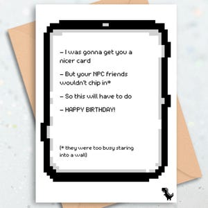 Cartão de aniversário engraçado para gamer | Cartão de felicitações de pixel NPC | Cartão de jogo retrô de 8 bits | Presente de feliz aniversário para nerds | Download digital para impressão