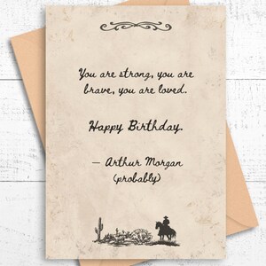 Biglietto di auguri di compleanno di Arthur Morgan / Regalo con personaggio Comfort / Compleanno da giocatore nerd e geek / Estetica da cowboy / Download digitale stampabile
