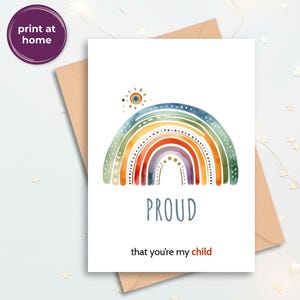 Carte de fierté pour enfant LGBTQ+ des parents, affirmation queer imprimable pour les enfants non binaires ou queer, téléchargement numérique arc-en-ciel PDF