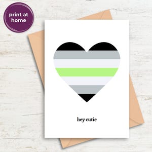 Carte de fierté LGBTQ+ Agender, carte d'affirmation de drapeau coeur queer, imprimable numérique en téléchargement PDF
