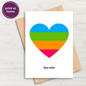 Carte panromantique LGBTQ+ Pan Pride, carte d'affirmation du drapeau coeur queer, imprimable numérique à télécharger PDF