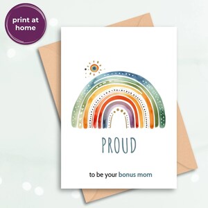 Carte de fierté de la mère en prime au beau-fils, fille ou enfant LGBTQ+ – Carte d'affirmation arc-en-ciel, imprimable numérique à télécharger au format PDF