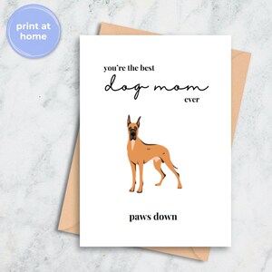 Kaart van Great Dane Dog, minimalistische hondenmoeder Moederdagkaart, beste hondenmoeder ooit, fijne moederdag van de hond, afdrukbare pdf