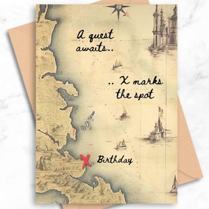 Medieval Birthday Card | Renaissance Treasure Map Birthday Greeting | LARP & Roleplaying Birthday Card | Printable Digital PDF