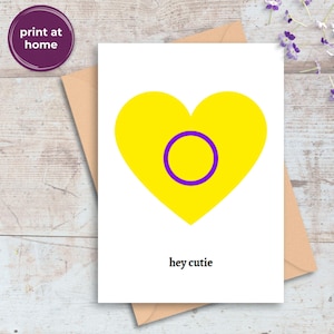 Carte de fierté intersexe LGBTQ+, carte d'affirmation de drapeau coeur queer, imprimable numérique à télécharger PDF