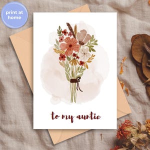 Muttertagskarte für Tante, Cottagecore Pastell getrocknete Wildblumen Blumenmuster, glückliche Muttertagskarte Geschenk für Tante, printable Download
