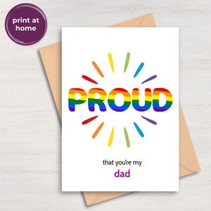 Carte de fierté pour papa, LGBTQ+ queer, gay ou père trans, carte d'affirmation imprimable arc-en-ciel, téléchargement numérique PDF, parfaite pour la fête des pères