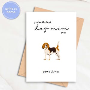 Tarjeta de un perro beagle, tarjeta minimalista para el día de la madre de una mamá beagle, la mejor mamá perruna de la historia, feliz día de la madre de parte del perro, PDF imprimible
