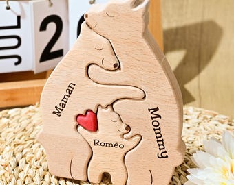 Custom Wooden Bear Family Puzzle, Engraved Family Name Puzzle, Wooden Animal Puzzle, Family Home Decor, Anniversary Gift for Parents