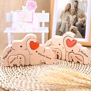 Personalized Wooden Elephant Family Puzzle, Custom Animal Decor, Fathers Day Gift, Mother&#39;s Day Keepsake, Wedding Anniversary Gift, Mom Gift