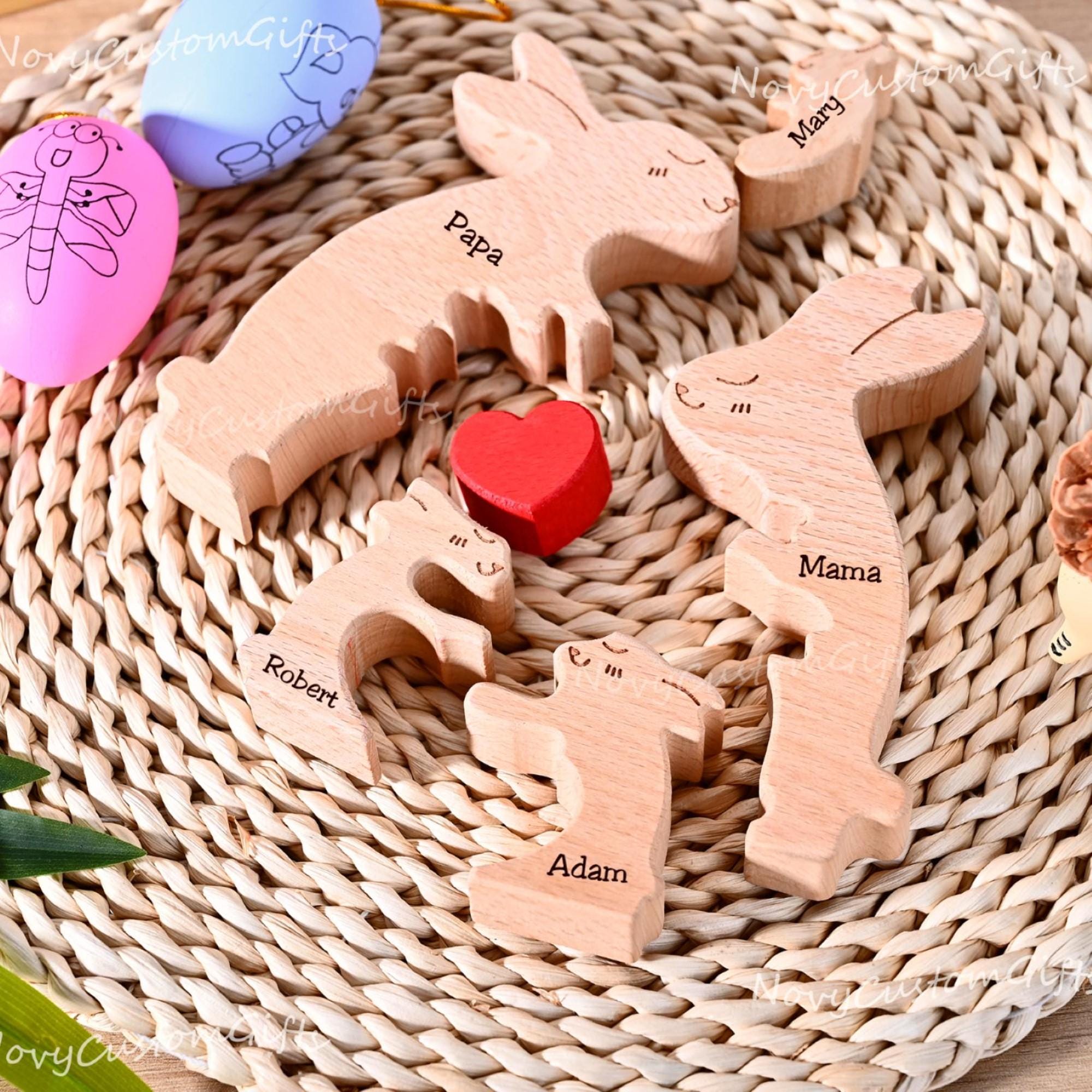 Personalisiertes Kaninchen-Familien-Puzzle Aus Holz | Mit 1-8 Namen | Tischdekoration & Geschenk Für Familie