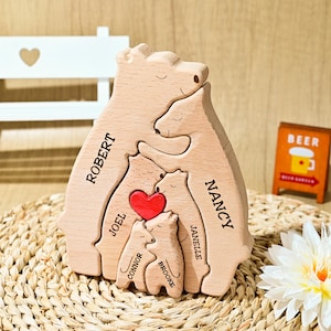 Custom Wooden Bear Family Puzzle, Engraved Family Name Puzzle, Wooden Animal Puzzle, Family Home Decor, Anniversary Gift, Gift for Parents
