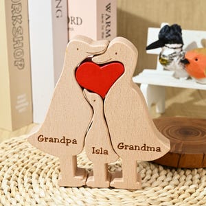 Custom Wooden Duck Family Jigsaw Puzzle, Carved Wood Duck Figurines, Birthday Gift for Wife, Family Keepsake Gift for Mom, Christmas Duck