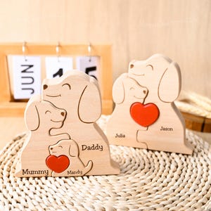 Personalized Wooden Dog Family Puzzle, Custom Puppy Family Jigsaw Puzzle, Engraved Family Name Keepsake, Dog Lover Gifts, Anniversary Gifts