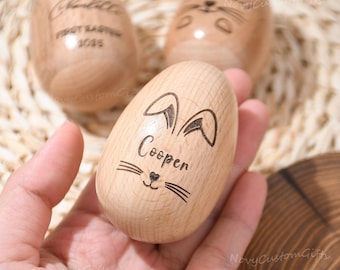 Personalized Wooden Easter Egg Shakers, Easter Keepsake for Kids, Baby First Easter Gift, Engraved Name Wood Egg, Wooden Musical Egg