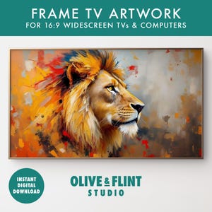 Lion Frame TV Artwork | Lion Samsung Frame Picture | Abstract Lion Painting Art Download | Abstract Lion Head Portrait Desktop Wallpaper