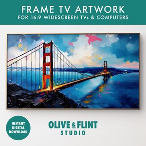Golden Gate Bridge Frame TV Art | Golden Gate Bridge Samsung Frame Picture | Abstract Golden Gate Bridge Oil Painting Instant Download Art