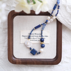 Lapis Lazuli and Baroque Pearl Necklace – Symbol of Wisdom, Elegance, and Inner Peace | Gift for Her | Handmade Gemstone Jewelry