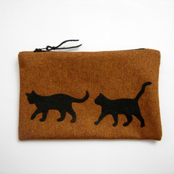 60% off sale, End of stock, tweed zipper pouch,  pumpkin orange tweed pencil case/cosmetic pouch