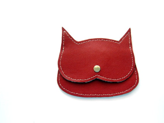 Red faux Laether Cat coin purse litle pouch cat bag | Etsy