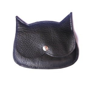 Vegan Black Leather  Cat coin purse,  synthetic leather  crazycatlady purse, witch purse, cruelty free