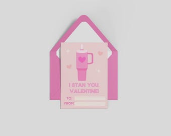 Stanley Tumbler Cup Classroom Kids Valentine Card Digital Download