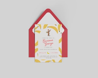 Curious George Monkey Birthday Party Baby Shower Editable Digital Invitation Template
