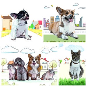 Custom Cartoon Pet Portrait – Personalized Pet Drawing with Fun Cartoon Background, Unique Digital Pet Art, Gift for Pet Lovers