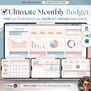 Monthly Budget Spreadsheet Bill Tracker Expense Tracker Savings Tracker Google Sheets Budget Planner Financial Planner Excel Budget Template