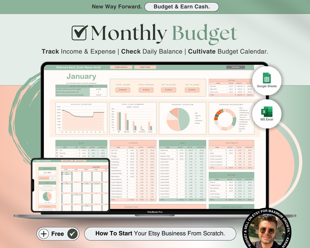 Monthly Bill Calendar Google Sheets Budget Planner Budget Spreadsheet ...