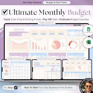 Monthly Budget Spreadsheet Bill Tracker Expense Tracker Savings Tracker Google Sheets Budget Planner Financial Planner Excel Budget Template