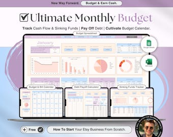 Monthly Budget Spreadsheet Bill Tracker Expense Tracker Savings Tracker Google Sheets Budget Planner Financial Planner Excel Budget Template