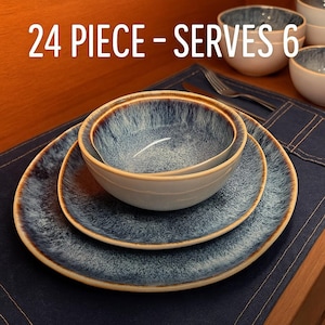 Set 6 Piatti Piani Ceramica Blu E Azzurri - Diametro 28 Cm, Motivo Mare, Per Tavola Elegante