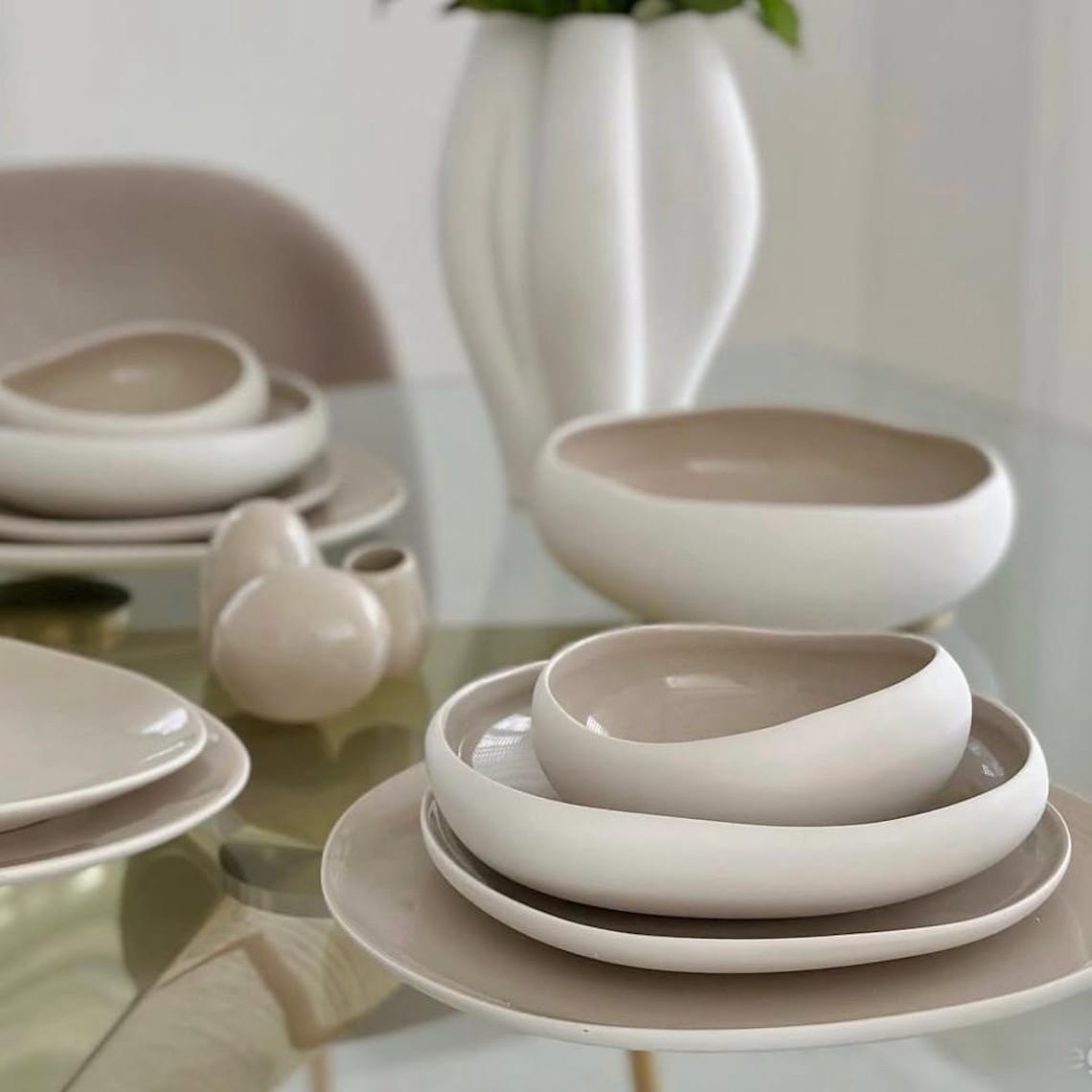 Porcelain Dinnerware Set for 12 – 59 Piece Rustic Cream Plates and Bowls – Farmhouse Style – Wedding Gift – Microwave and dishwasher safe image 5