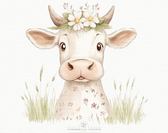 Watercolor Cow Clipart: Farmhouse Nursery Art (Digital Download)