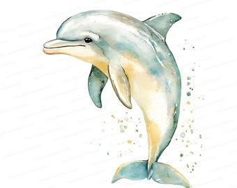 Dolphin Watercolor Art: Marine Life Illustration (Digital Download)