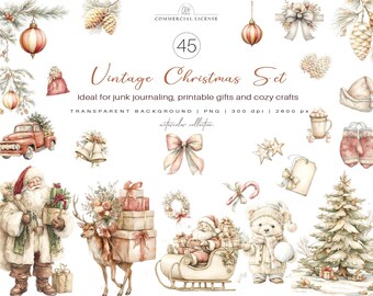 45 Vintage Christmas PNG Cliparts | Cozy Holiday Ephemera for Journals, Tags & Crafts