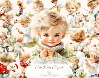 Watercolor Kids Clipart: Playtime PNG Set (Digital Download)