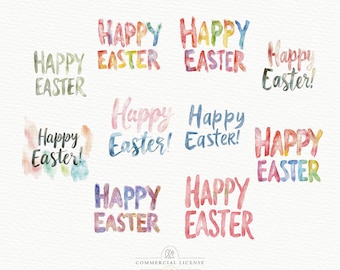 Watercolor Happy Easter Clipart: PNG & JPG Lettering (Digital Download)
