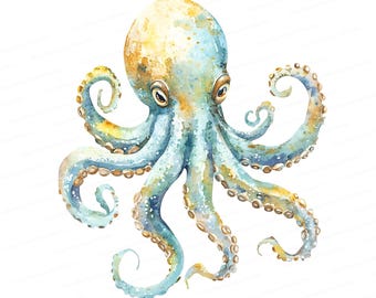 Watercolor Octopus Art Print: Coastal Sea Animal Illustration (Digital Download)