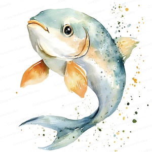 10 Watercolor Fish Illustration | Hand Painted Sea Life Clipart | Cute Ocean Animals for Kids Decor and DIY Crafts Digital Download JPG