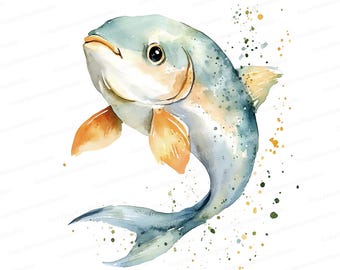 Watercolor Fish Clipart: Hand-Painted Ocean Animals (Digital Download)
