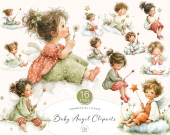 Watercolor Baby Angel Clipart: Nursery Art, Cards & Journals (PNG Digital Download)