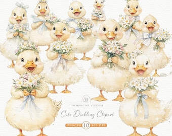 Floral Duckling Clipart: Spring Easter PNG JPG Bundle (Digital Download)